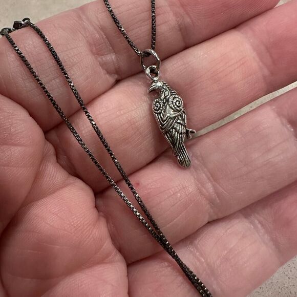 Sterling Silver Raven Necklace Black Rhodium Chain - Picture 3 of 4